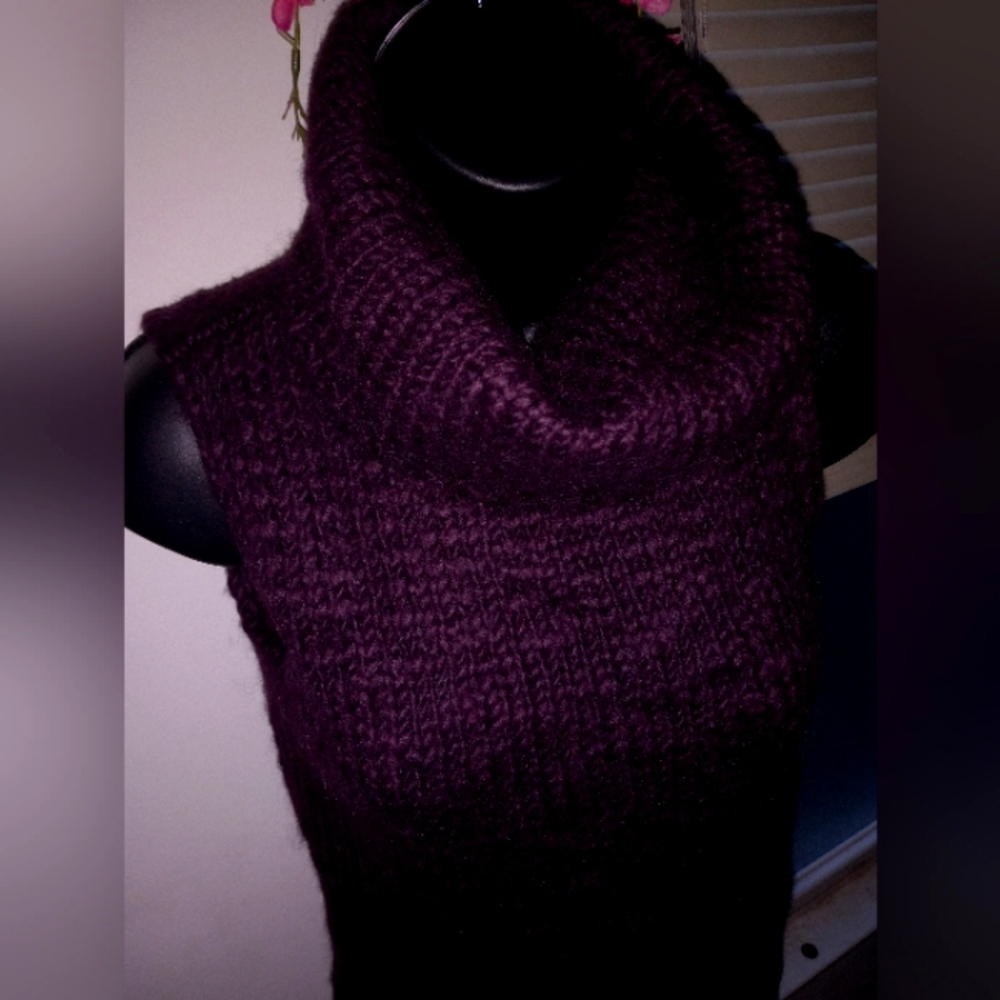 Plum Cowl Coller Sleeveless Sweater